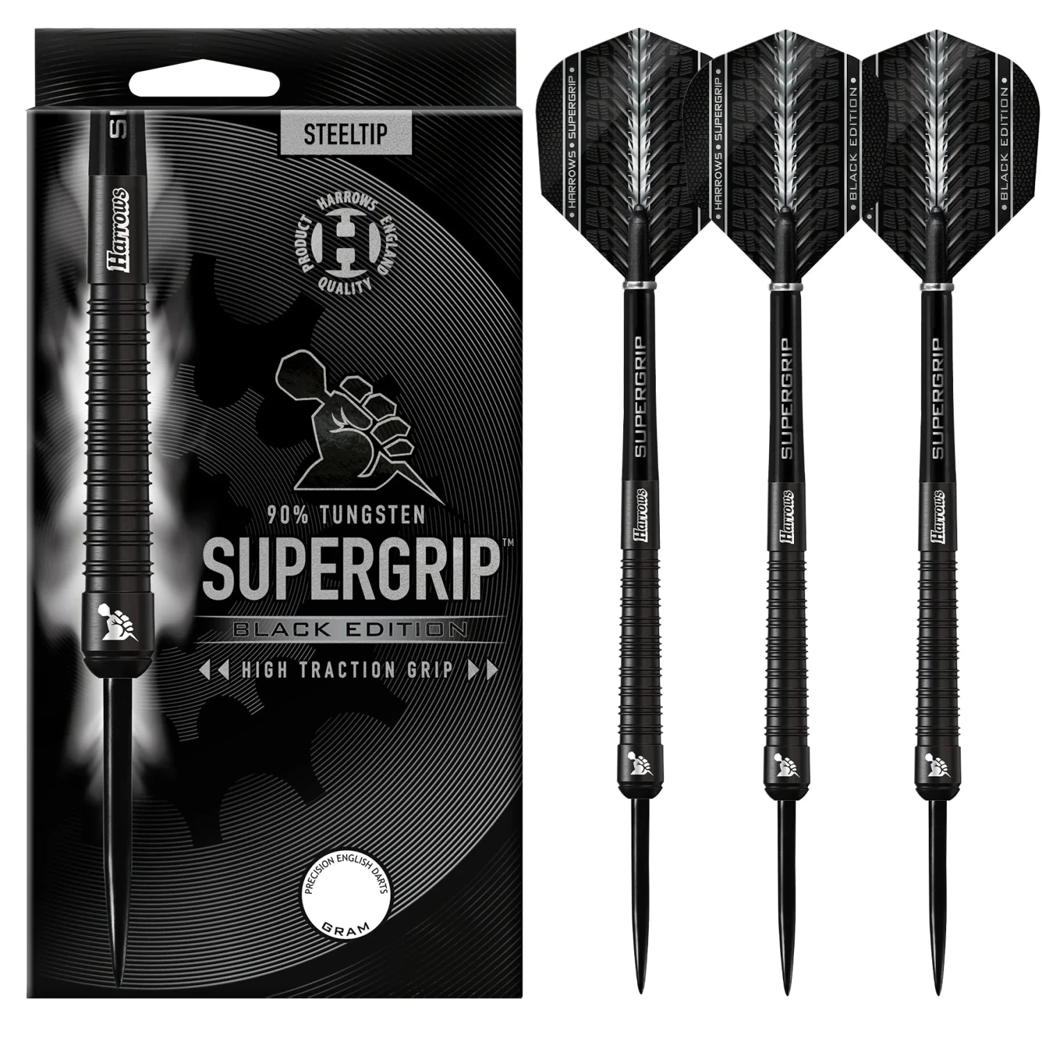 Harrows Harrows SUPERGRIP Black Edition 90% Tungsten Steel Tip Darts 26g - Image 8
