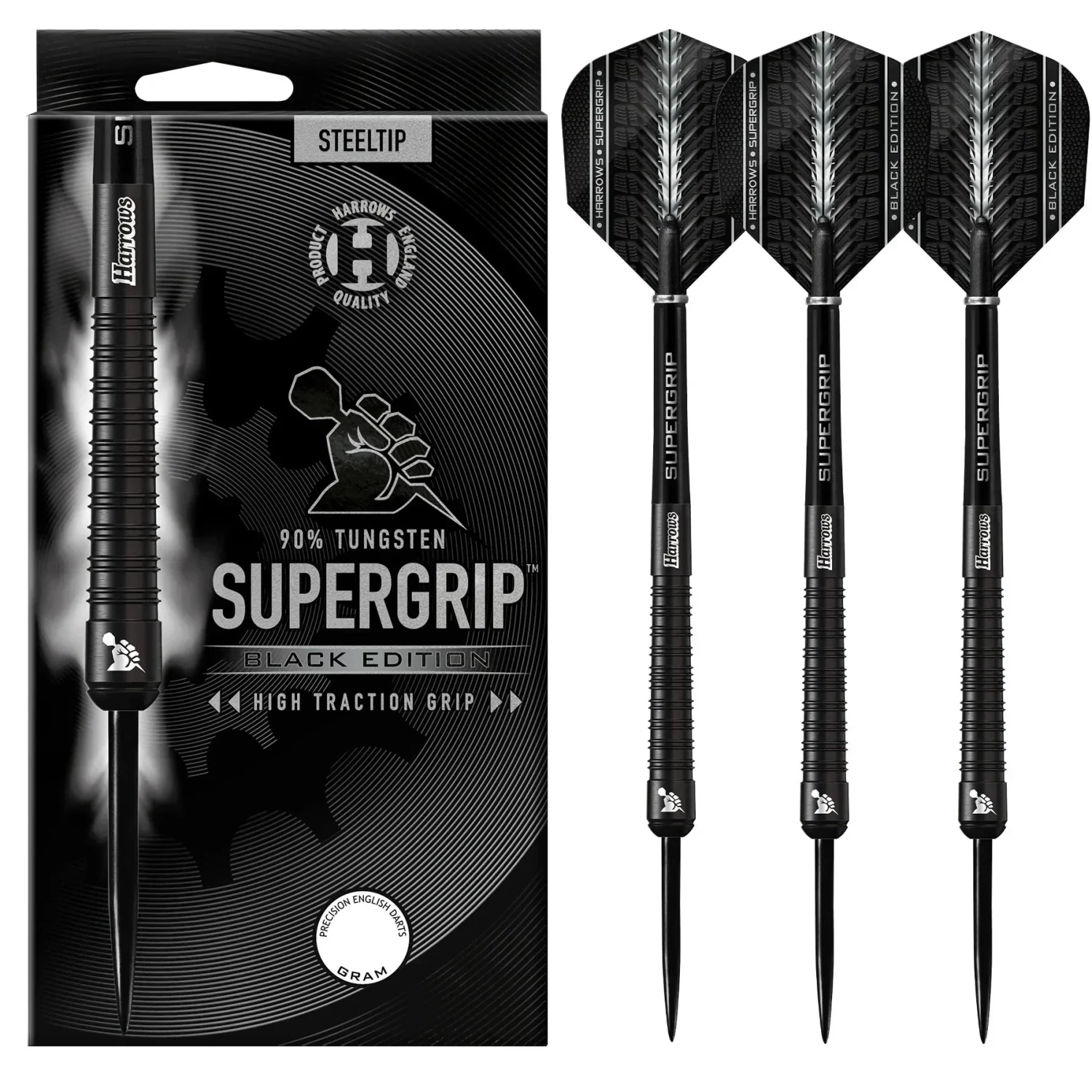 Harrows Harrows SUPERGRIP Black Edition 90% Tungsten Steel Tip Darts 26g - Image 5